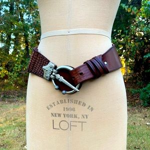 Vintage Oversized Leather Belt with Ornate Buckle